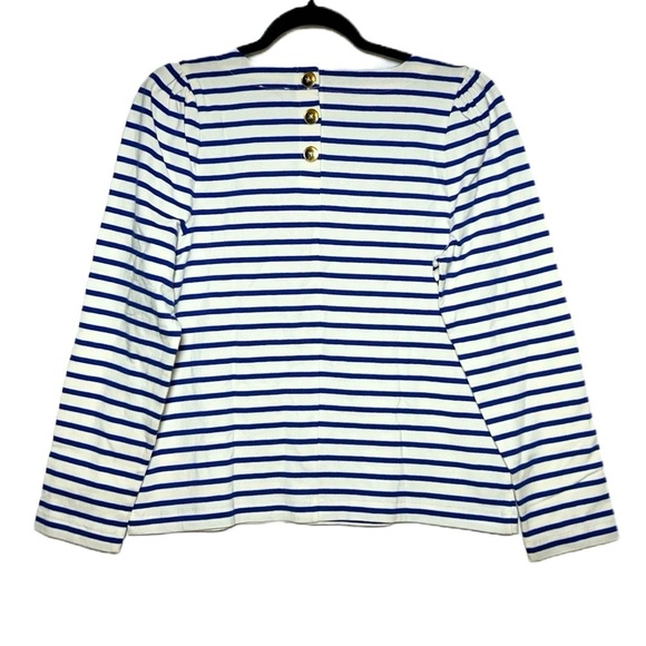 NWT J. Crew Factory Puff-Sleeve Button-Back Top with Navy & White Stripes, M - Picture 1 of 15